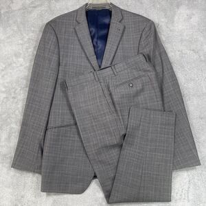 Indochino Luxury 2-Piece Suit Set Mens 38S 36x27 Grey Plaid Wool Single Breasted